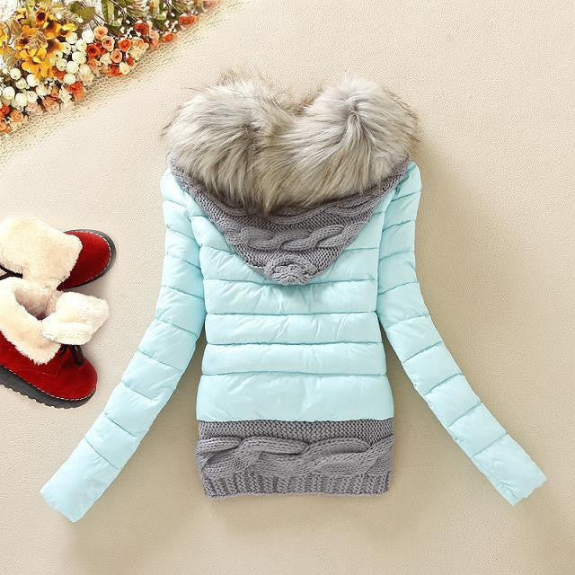 Knitted Splicing Hooded Down Coat - MeetYoursFashion - 4