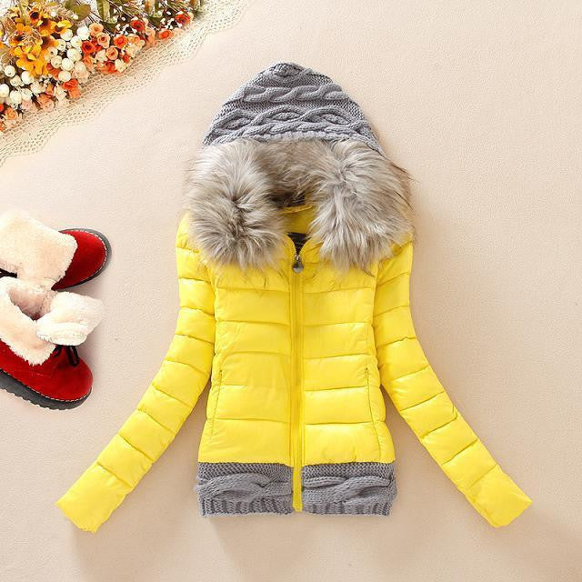 Knitted Splicing Hooded Down Coat - MeetYoursFashion - 1